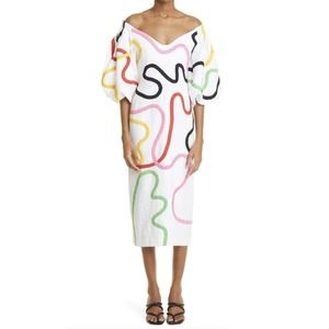 Mara Hoffman Namari off-the-shoulder appliquéd midi dress puff sleeves